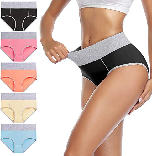 wirarpa Bragas Talle Alto Algodón para Mujer Culotte Braguita de Cintura Alta Cómodo 5 Pack, Multicolor-c Tamaño M