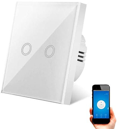 Interruptor WiFi Táctil Inteligente de Pared compatible con Alexa, Google Home y Smart Life, iOS y Android, Programable, No Necesita Neutro – Smartfy (Doble)