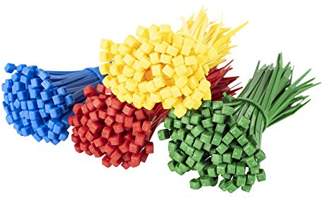 GTSE Mixed Colour Cable Ties, 300mm x 3.6mm, Pack of 200, 12” Nylon Zip Ties Red, Green, Yellow, Blue, Multi-Purpose Plastic Tie Wraps, Secure Self-Locking Mechanism, for Home, Garden, Office and DIY