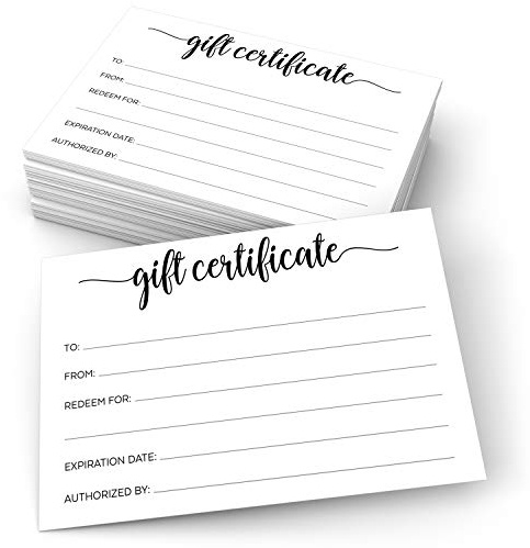 321Done Blank Gift Certificates - Made in USA (24 Cards) White Fill-in Simple Generic 4x6 Small Service Business, Beauty Spa, Salon, Holiday Birthday Voucher Coupon Minimalist Design
