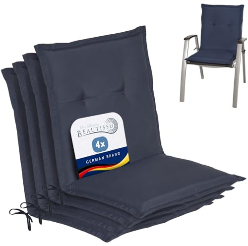 Beautissu 4er Set Niedriglehner Auflage Gartenstuhl mit Schaumkern Füllung | 100x50x6cm Dunkelblau Sitzkissen Niederlehner Rückenkissen niedrig Stuhlkissen Kissen Loft NL
