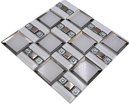 Glasmosaik Kombi Glasmosaik Mosaikfliese weiss glänzend Wand Küche Bad Dusche