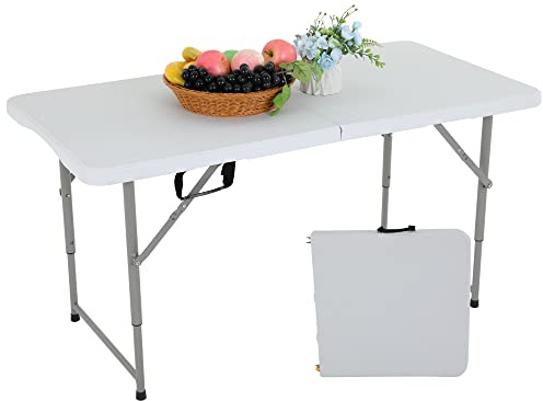 FDW 4FT Folding Table Half Portable Foldable Table Picnic Table for Office Home Camping Party (White, 4 FT)
