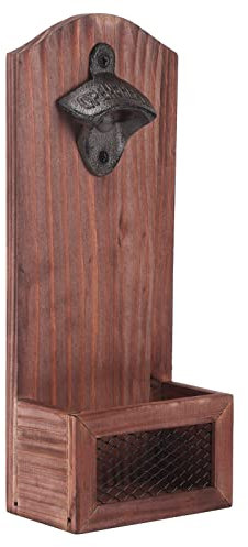 EliteKoopers 1Pcs Wooden Wall Mounted Rustic Beer Bottle Caps Opener with Cap Catcher