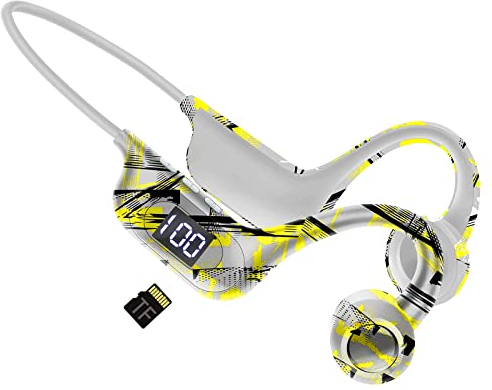 Bone Conduction Bluetooth Headphones,Air Conduction Open Ear Headphones with Microphone,Sports Earphones Power Display TF Card Slot Sweatproof Earphones for Outdoor, Running, Cycling, Driving, Gym