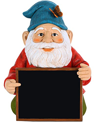 Mood Lab Nain de jardin avec panneau tableau noir – Statue de nain amusant – Figurine de pelouse de 21 cm – pour décoration extérieure ou de maison