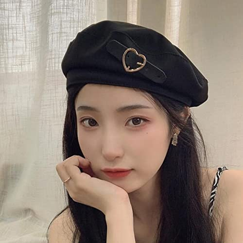 tcax Baskenmütze Damen Brimless Baret with Stars Pu-Leder Lolita Baskenmütze Für Damen Herbst Winter Painter Achteckige Hüte,Schwarz,Einheitsgröße