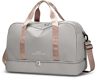 CORIOS CO-FR002 Nylon sportväska för män/kvinnor resväskor duffelväska weekender övernattningsväska fitnessväska simväska stor träningsväska kabinresväska för resor sport gym, GRÅ, L