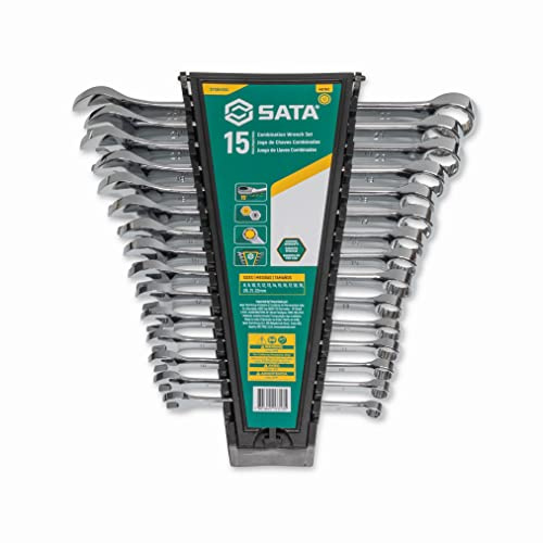 SATA 15-teiliges 12-Punkt-Ringschlüssel-Set | metrische Größen 8 mm – 22 mm | Eckbelastung | ST08410G