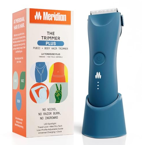 Meridian The Trimmer Plus, Körperhaarschneider & Wasserdichter Elektrorasierer für Damen und Herren für Schamhaar, Brust, Beine & Bikinizone, UBS-C-Kabel & Ladestation inklusive, Ozean