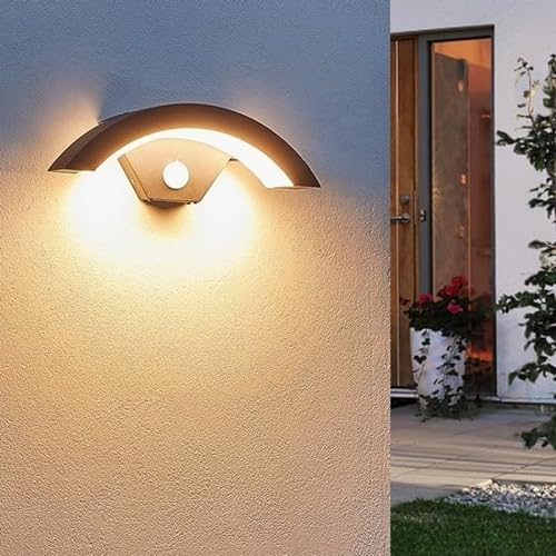 Comely Applique da Esterno LED con Sensore di Movimento, 24 W Lampada da Parete LED Moderno 3000K Bianco Caldo, IP65 Impermeabile Lampada a Muro in Alluminio per Ingresso Terrazza Giardino Villa, Nero