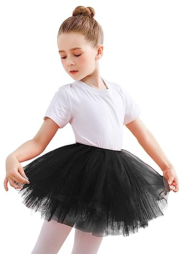 DGSHIRLDJO Tüllrock Kinder Mädchen Tutu Röcke, 5 Lagen Minirock Tüll Ballett Röcke Tanz Tutus für Mädchen Geburtstag Geschenke täglich tragen Halloween Kostüm 3-8 Jahre (Schwarz)