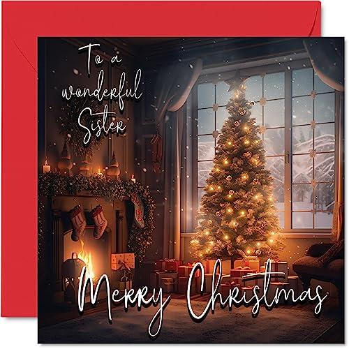 Traditionelle Weihnachtskarte für Schwester, Merry Christmas to Sister | Happy Xmas Weihnachtskarte von Bruder, Schwester, Geschwister, 145 mm x 145 mm, einzelne saisonale Grußkarten, Geschenk