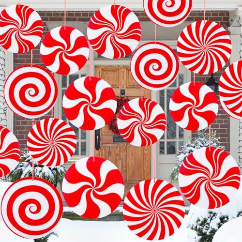 Liliful 24 Stück Outdoor Zuckerstange doppelseitig Rasen Weihnachtsdekorationen Weihnachten Große Süßigkeiten Hof Dekorationen Hängende Weihnachtsschmuck Outdoor Große Schilder für Veranda und Baum