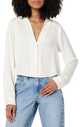 The Drop Harlow Silky Cropped Blouse Chemises, Whisper White, S