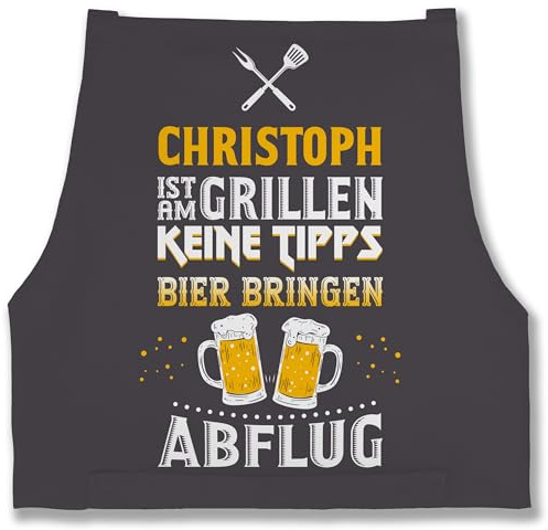 Geschenk mit Namen personalisiert by Shirtracer - Schürze - Grillschürze Herren Männer - Name ist am grillen Keine Tipps Bier bringen Abflug I Witzig Grillen Geschenk