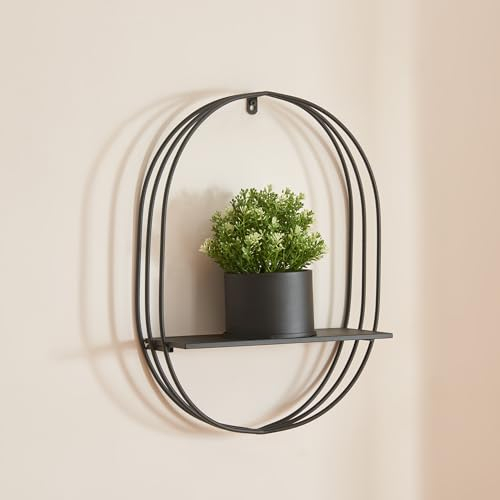 [en.casa] Wandregal mit einem Blumentopf Vestby schwebendes Pflanzenregal aus Metall Blumenregal hängend 56 x 39 x 15 cm Schwarz Blumentopfhalter