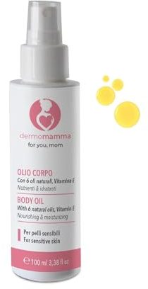 DERMOMAMMA Trockenes Körperöl für Schwangerschaft & Stillzeit, vegan, mit Mandel-, Kokos-, Arganöl & Vitamin E, gegen Dehnungsstreifen, feuchtigkeitsspendend & straffend, 100ml