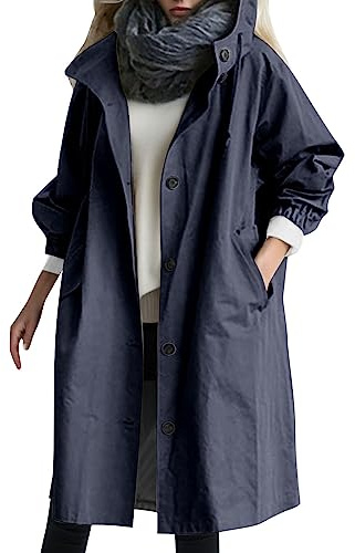 Fulidngzg Mantel Frühling Damen Oversize mit Kapuze Übergangsmantel Frühlingsmantel Vintage Lang Trenchcoat Damenmantel Beige Übergang Jacke Sommermantel Frühling Elegant Frühjahrsjacke Trench Coat