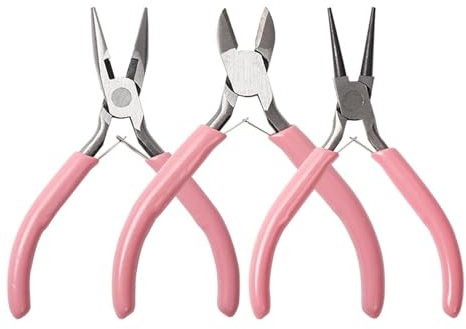 Smyckestång – 3 rosa nästång, verktygssats för smyckestillverkning | set med små nålar, tänger, stora griptång / skruvutdragare, rund nästång, trådskärare för smyckestillverkning