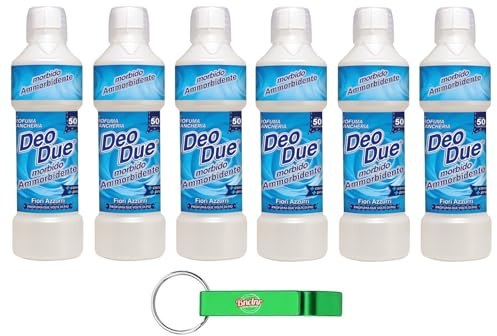 6x DEO DUE Ammorbidente Morbido Concentrato Fiori Azzurri, ideale per tutti i capi,50 lavaggi 1Lt + Portachiavi Beni Culinari in Omaggio