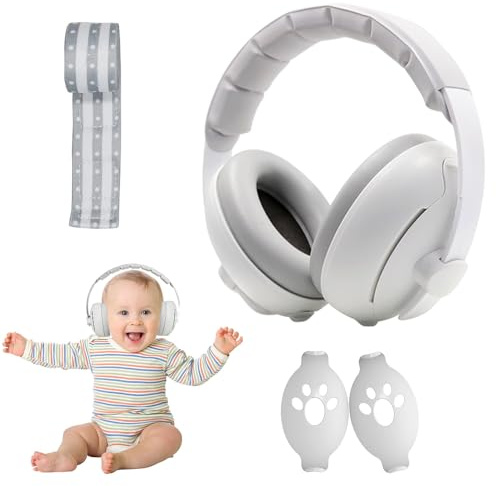 Mineup Casque anti-bruit 2 en 1 pour bébé et enfant jusqu'à 5 ans, réduction du bruit avec bandeau réglable pour améliorer le sommeil contre les dommages auditifs, gris, Toddlers up to 5 Years