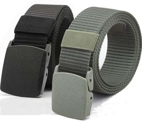 Pawleso Arbeitsgürtel Herren Keine Metallschnalle, Herren Gürtel mit Kunststoffschnalle, 130 cm Taktischer Gürtel, Verstellbarer Nylon Stoffgürtel, 3,8 cm Unisex Belt (Schwarz + Grün, 130cm)