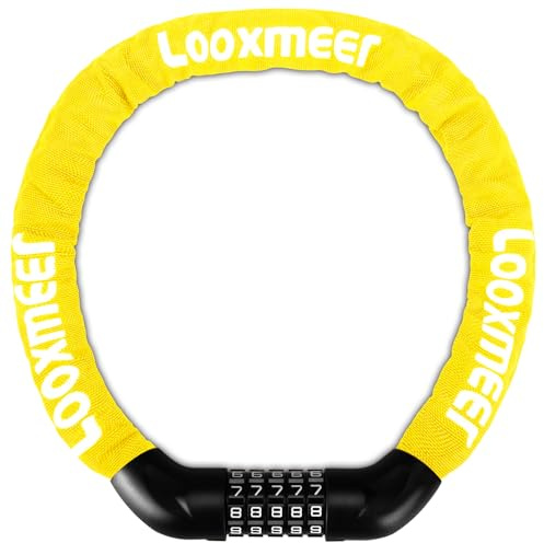 Looxmeer Candado Bicicleta Antirrobo, Cerradura Combinación 5 Dígitos, Bloqueo de Alta Seguridad, Candado de Cadena sin Llave, para Bici Moto Scooter, 90CM, Amarillo