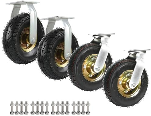 4pcs Wheelbarrow Tires Pneumatic Wheel, Heavy Duty Industrial Casters Steel Plate Rubber Wheel, Ø15/20/25cm, Double Ball Bearing, Replacement Casters For Furniture And Tools(2 Fixed+2 Swivel,15cm)