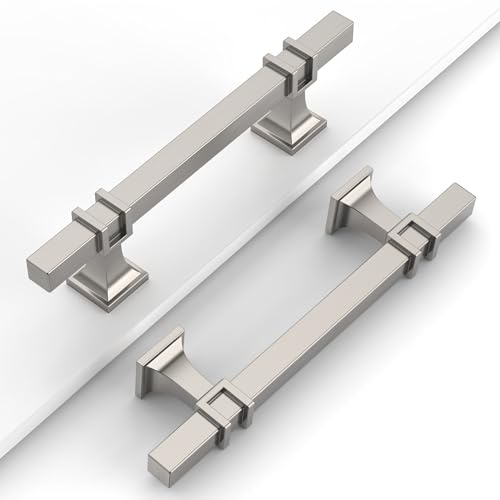 Coinkoly 10 Pack Brushed Satin Nickel Cabinet Handles 96MM Hole Centers - Kitchen Cupboard Handles UK0012