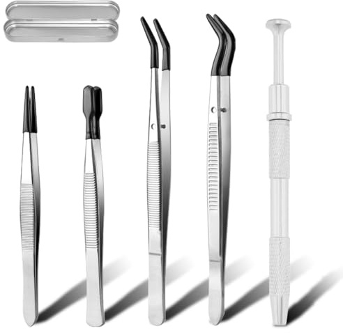 ZHUROUPU 5 st gummispetspincetter för hantverk PVC-pincett set rak spets pincett långa böjda platt spets pincetter med 4 spetstänger