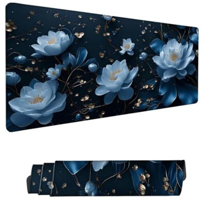Gaming Mouse Pad 62.99x31.51x0.12in Large Mouse Mat White Mouse Pad,Desk Mat Flower Mousepad with Stitched Edges,Keyboard Mat with Water Resist Surface,Improved Precision and Speed,Boy Gifts Hs-306