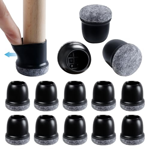 Rchyfeed 24 cappucci in silicone per gambe di sedie da 2,5 cm, coprigambe neri per sedie con feltro, cappucci in gomma per gambe di mobili, coperture per proteggere pavimenti in legno duro dai graffi