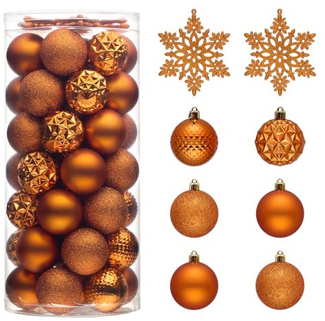 Valery Madelyn Juego de adornos para árbol de Navidad para el 4 de julio, otoño, Halloween, 50 unidades, 2 pulgadas, color naranja, inastillable, adornos de bola de Navidad para colgar, decoración de