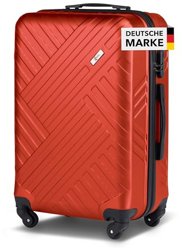 Xonic Design Reisekoffer - ABS Hartschalen Koffer mit 360° Leichtlauf-Rollen - hochwertiger Trolley mit Zahlenschloss in M-L-XL oder Set (Rot, L)