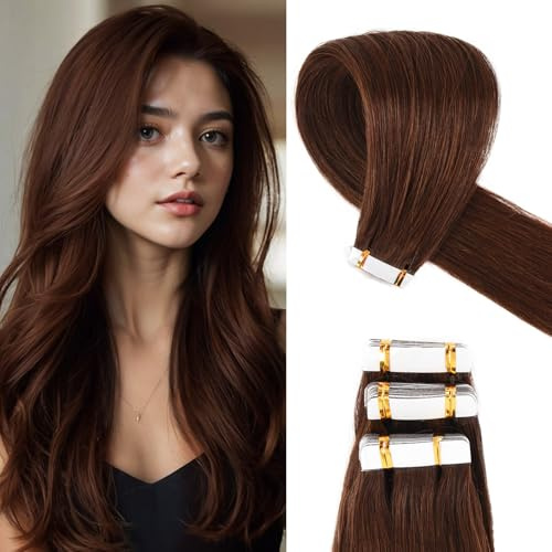 Originea Tape Extensions Echthaar, Real Hair Extensions, 20 Pieces, 40g, 35cm, Medium Brown Color, Invisible Tape-In Extensions, Silky Straight, Tape In Extensions Echthaar #4