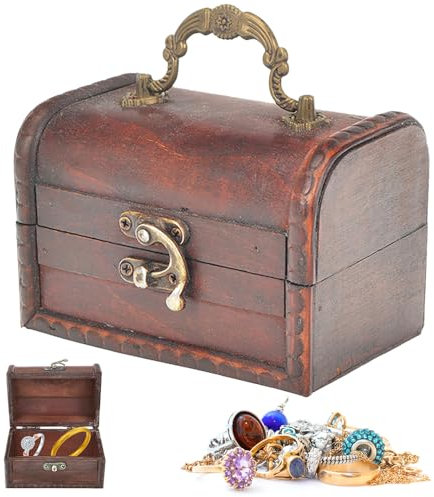 Mineup Coffre Au Trésor En Bois Vintage, Petit Coffre Au Trésor Vintage Pirate Avec Cadenas, Vintage Coffre Au TréSor De Pirate, Bois Coffre Au TréSor En Bois Pour Ranger Décorer (12 * 8.5 * 8.5cm)