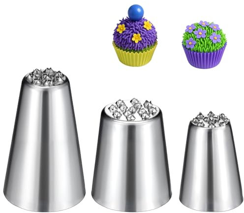 Grass Piping Tip, 3 Pcs Reusable Washable Grass Piping Tips for Cake Decorating Funny Decorating Tips for Frosting with 3 Size for Kitchen Cake DIY