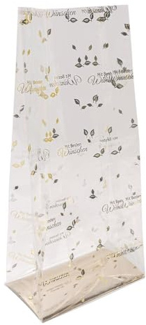 Ideen mit Herz Blockbodenbeutel | Folien-Druck gold | elegante Geschenk-Verpackung | Keks-Tüte | lebensmittelecht | 16 cm x 10 cm, 35,5 cm | 30 Stück (Mit besten Wünschen)