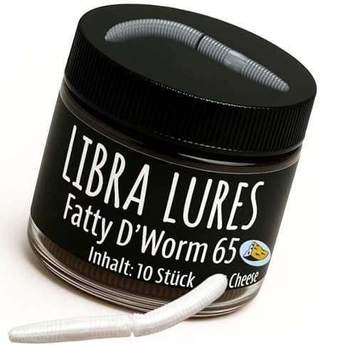 Libra Lures Fatty D`Worm 65mm Forellenköder Supersoft | 10 Stück | Aroma: Käse | Farbe: 004/ Silver Pearl | Gummiköder | Forellenköder Neuheiten | Erfolgreicher Forellen Angeln mit dem Fatty