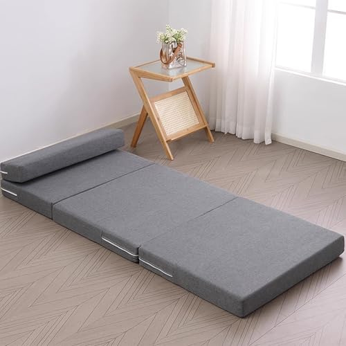 XXIUDEE Faltbare Tatami-Matratze mit abnehmbarem Bezug, Boden-Klapp-Isomatte für Meditation, Yoga, Kinder, Gäste, Wohnzimmer, Übernachtung, Matratze für Reisen, Auto, Zelt (160 x 60 x 8 cm, Dunkelgrau