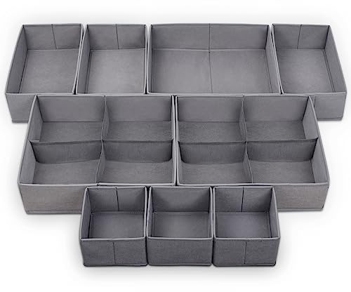 REGALMATE Draw Organizer - Underwear Storage Organiser Set of 9 - Drawer Dividers for Clothes, Bra, Sock, Ties, Baby Clothing, Bedroom Closet - Wardrobe Separators & Nursery Tidy