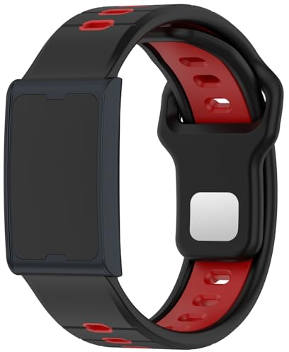 QJONSIU Klockarmband för Amazfit Helio Strap, Andningsbar Sportband i Silikon, Tvåfärgad Rem, Ersättningsrem för Amazfit Helio Strap-Svart/Röd