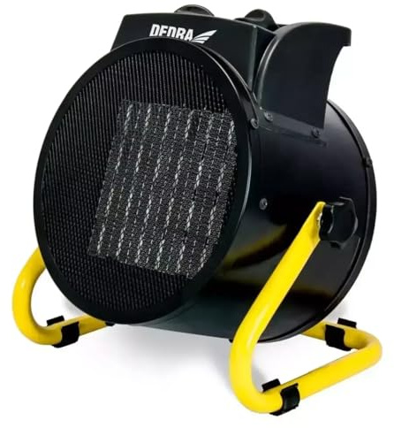 DEDRA Elektroheizer PTC 5,0 kW, 400 V, rund, schwarz, Heizfläche 50 m²mit keramischem Heizelement, für gut isolierte Räume, Thermostat, Überhitzungsschutz, drei Betriebsarten