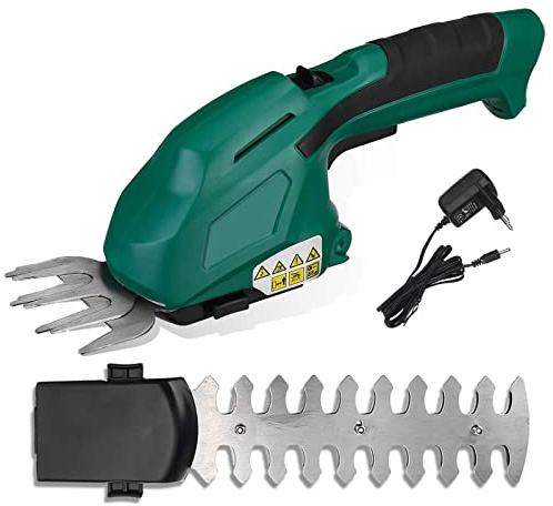 Forbici elettriche a Batteria, cesoie per Erba a Batteria da 7,2 V e tagliasiepi Portatile, con 2 Lame, per Cortile/Giardino/Prato