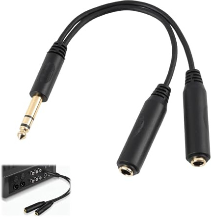 JiaHeHe Cavo splitter da 6,3 mm, da maschio TRS stereo a doppia presa stereo TRS da 6,3 mm, ideale per cuffie, microfoni, amplificatori e ricevitori AV