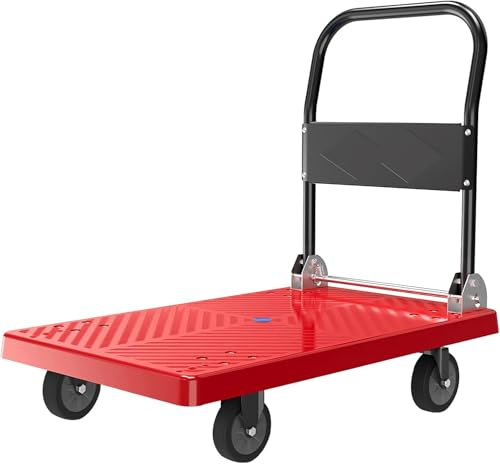 Foldable Flatbed Hand Truck - Heavy Duty 4-Wheel Cart for Luggage & Parcel Moving, Durable Plastic Platform, Portable Trolley for Easy Transport