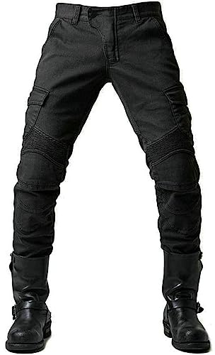 Mens Ripped Jeans, Motorbike Trousers, Breathable Wear-Resistant Biker Pants with Pocket Cargo Joggers Casual Trousers (L, Black)