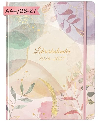 Lehrerkalender 2026 2027, A4 Lehrerplaner 2026 2027 von August 2026 bis Juli 2027, Schulplaner 2026-2027 für Lehrerinnen und Lehrer, 17.5 x 25 cm, Hardcover Lehrerkalender, Einstecktasche