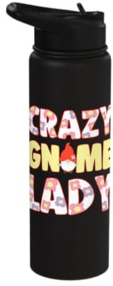 Crazy Gnome Lady with Elf Garden Miniature Stainless Steel Insulated Water Bottle